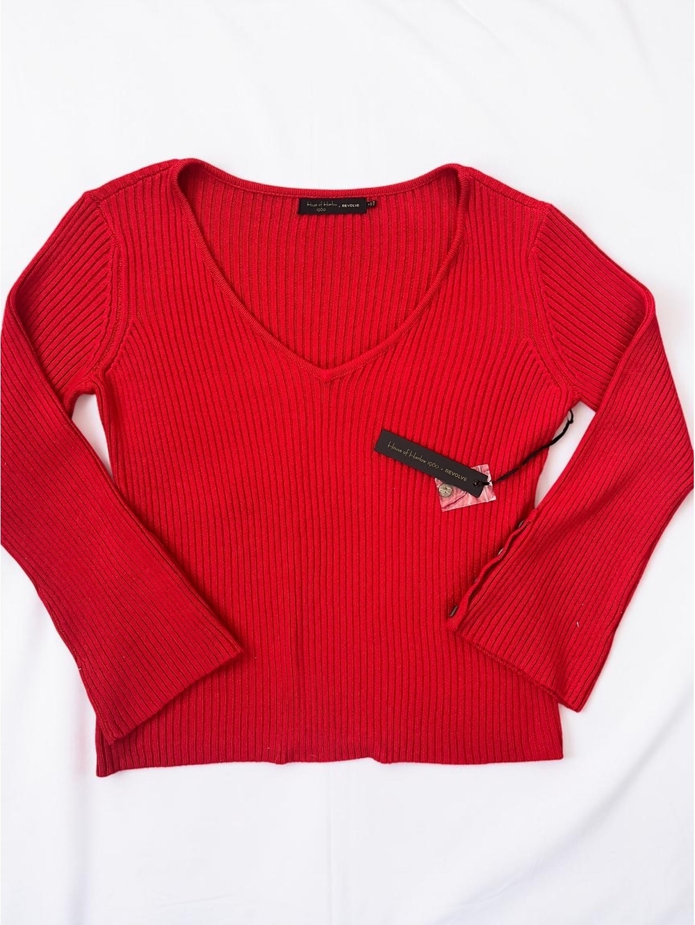 House of Harlow 1960 x Revolve Women’s Red Ribbed V-Neck Sweater Top NWT size M